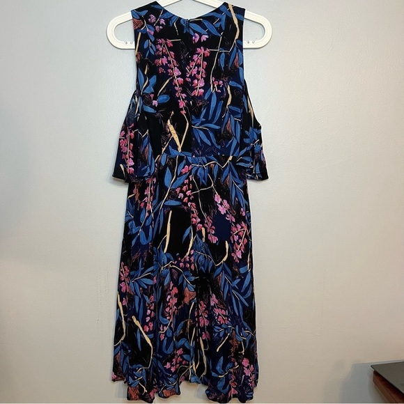 Anthropologie Maeve Elia Blue Floral Cold Shoulder Short Sleeve Midi Dress Sz 8 - Picture 16 of 16